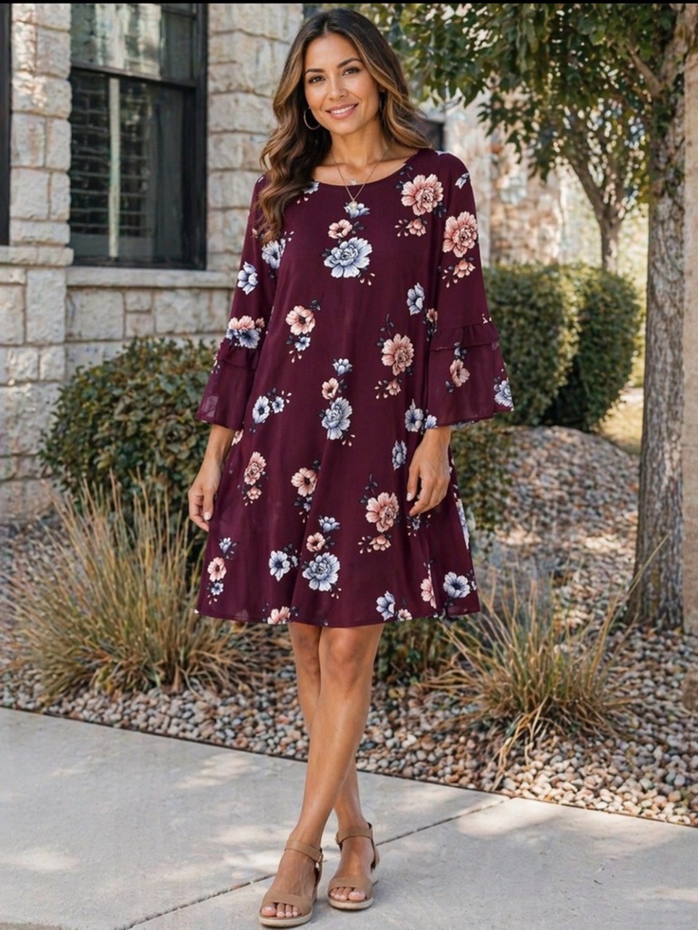 Lauren Conrad burgundy midi dress